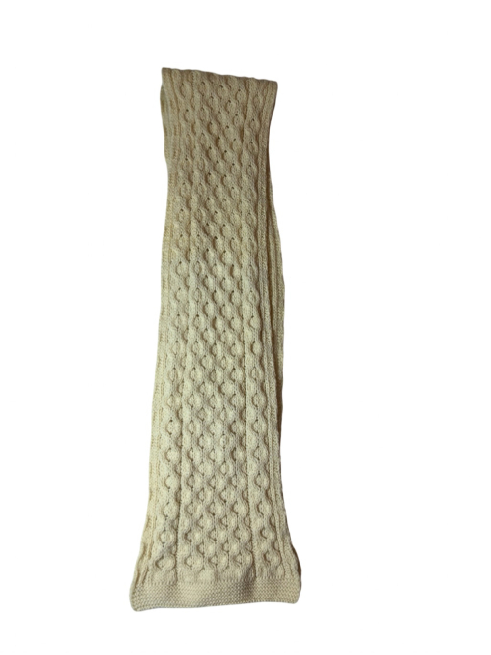 Aran Crafts Ireland Merino Wool Cable Knit Scarf Cream Irish Fisherman